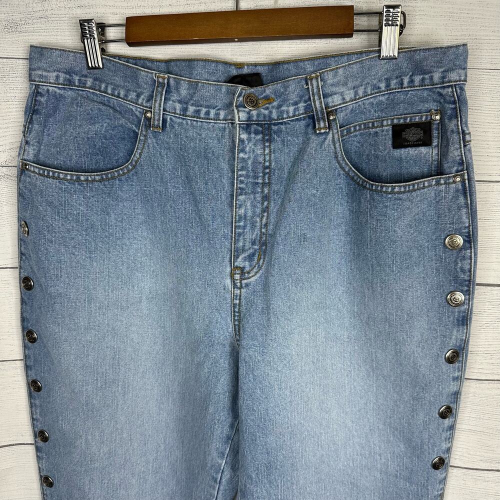 Harley Davidson Womens size 16/33 Side Snap Bootcut Wide Leg Riding Denim Jeans - Picture 3 of 14